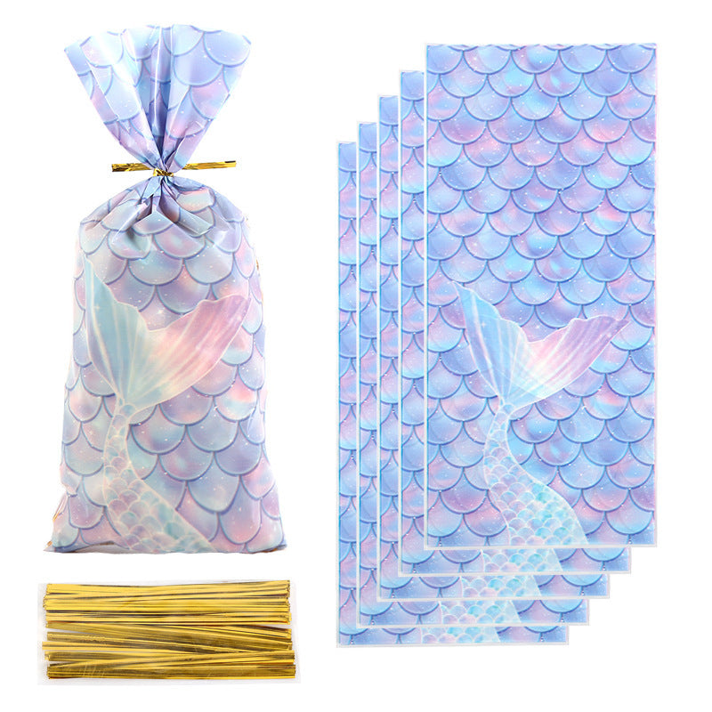 Wholesale Mermaid Scale Pattern Color Printing Flat Mouth Color Printing Candy Biscuit Packaging Bag